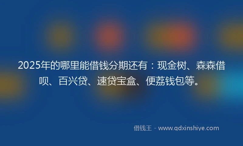 2025年的哪里能借钱分期还有：现金树、森森借呗、百兴贷、速贷宝盒、便荔钱包等。