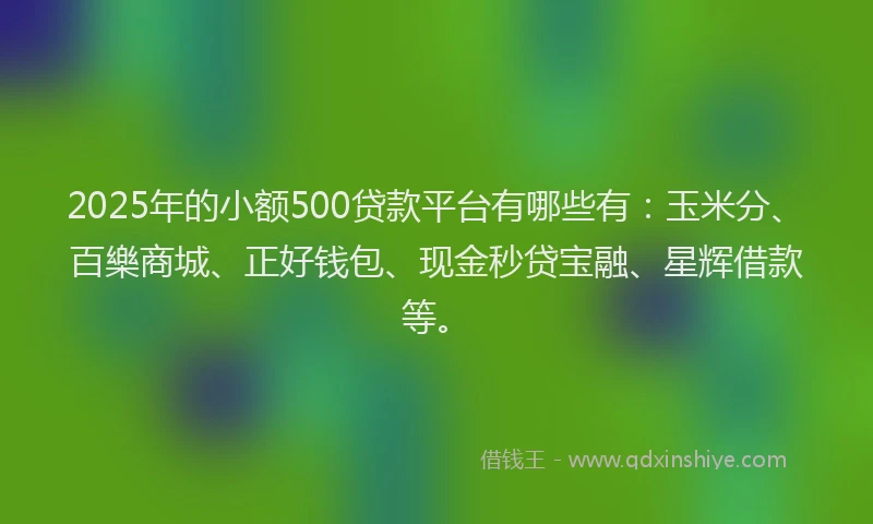 2025年的小额500贷款平台有哪些有：玉米分、百樂商城、正好钱包、现金秒贷宝融、星辉借款等。