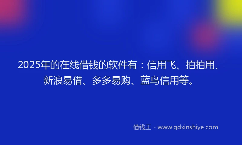 2025年的在线借钱的软件有：信用飞、拍拍用、新浪易借、多多易购、蓝鸟信用等。