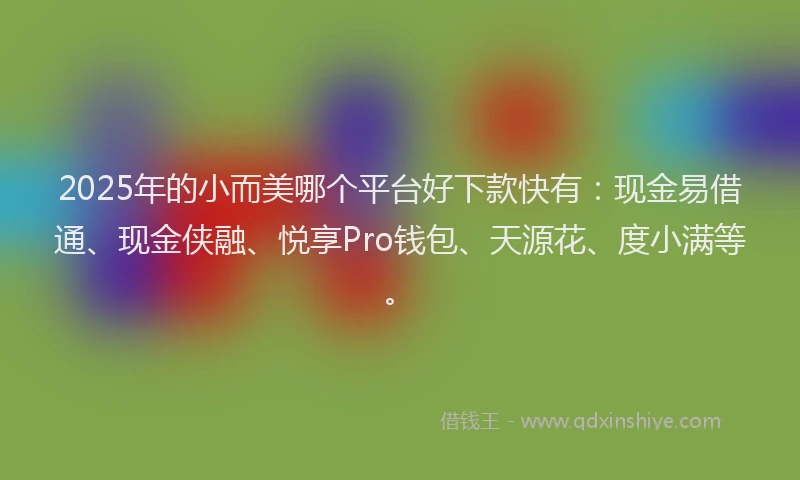 2025年的小而美哪个平台好下款快有:现金易借通、现金侠融、悦享Pro钱包、天源花、度小满等。