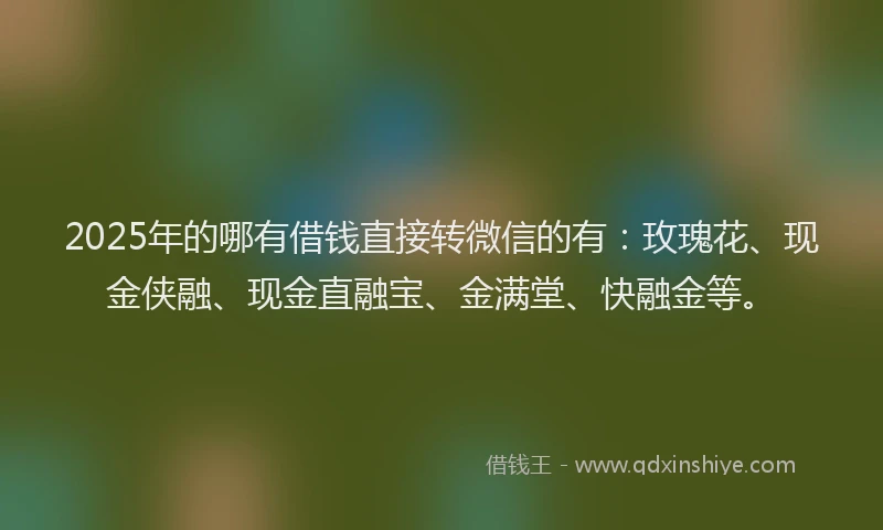 2025年的哪有借钱直接转微信的有：玫瑰花、现金侠融、现金直融宝、金满堂、快融金等。