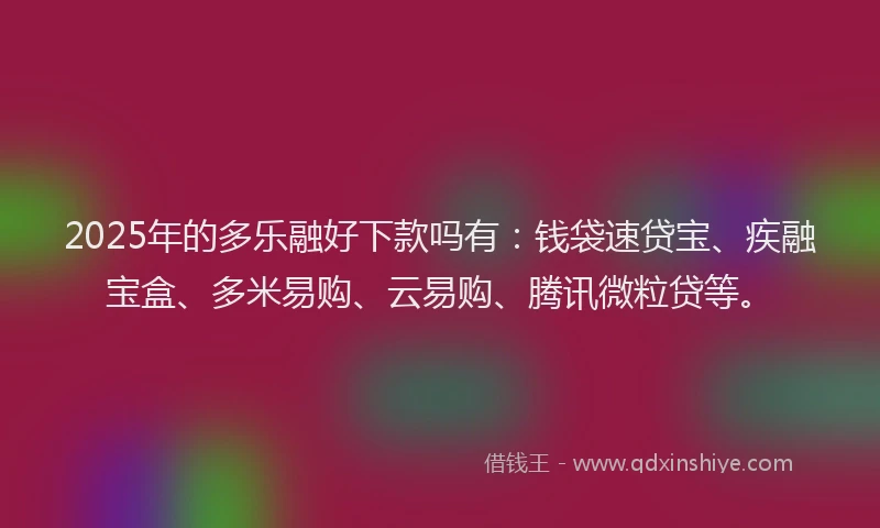 2025年的多乐融好下款吗有：钱袋速贷宝、疾融宝盒、多米易购、云易购、腾讯微粒贷等。