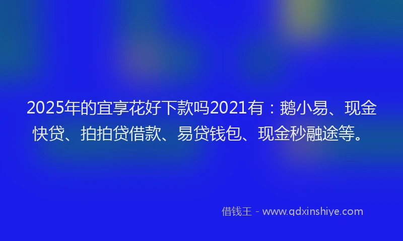 2025年的宜享花好下款吗2021有:鹅小易、现金快贷、拍拍贷借款、易贷钱包、现金秒融途等。