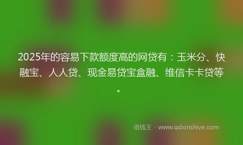 2025年的容易下款额度高的网贷有：玉米分、快融宝、人人贷、现金易贷宝盒融、维信卡卡贷等。