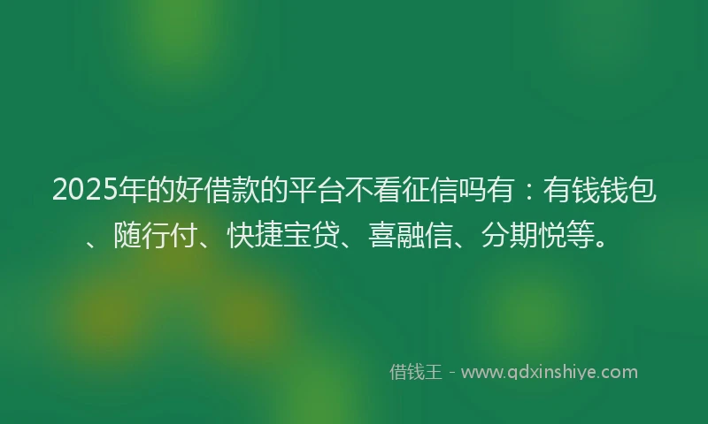 2025年的好借款的平台不看征信吗有：有钱钱包、随行付、快捷宝贷、喜融信、分期悦等。
