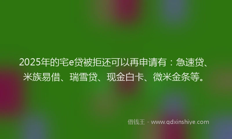 2025年的宅e贷被拒还可以再申请有：急速贷、米族易借、瑞雪贷、现金白卡、微米金条等。