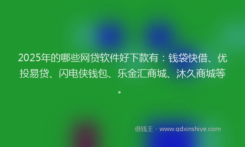2025年的哪些网贷软件好下款有：钱袋快借、优投易贷、闪电侠钱包、乐金汇商城、沐久商城等。