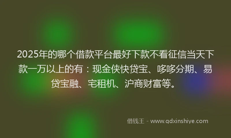 2025年的哪个借款平台最好下款不看征信当天下款一万以上的有：现金侠快贷宝、哆哆分期、易贷宝融、宅租机、沪商财富等。