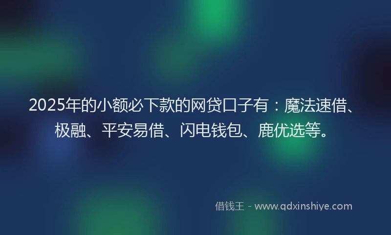 2025年的小额必下款的网贷口子有：魔法速借、极融、平安易借、闪电钱包、鹿优选等。