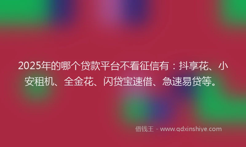 2025年的哪个贷款平台不看征信有：抖享花、小安租机、全金花、闪贷宝速借、急速易贷等。