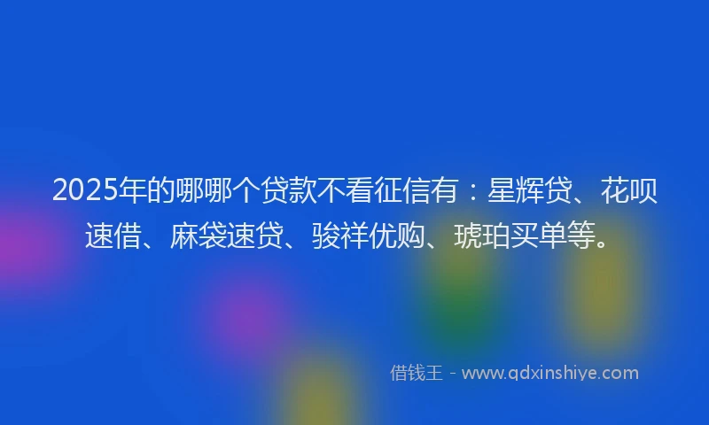 2025年的哪哪个贷款不看征信有：星辉贷、花呗速借、麻袋速贷、骏祥优购、琥珀买单等。