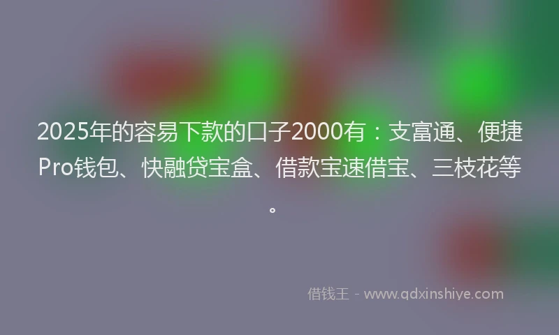 2025年的容易下款的口子2000有：支富通、便捷Pro钱包、快融贷宝盒、借款宝速借宝、三枝花等。
