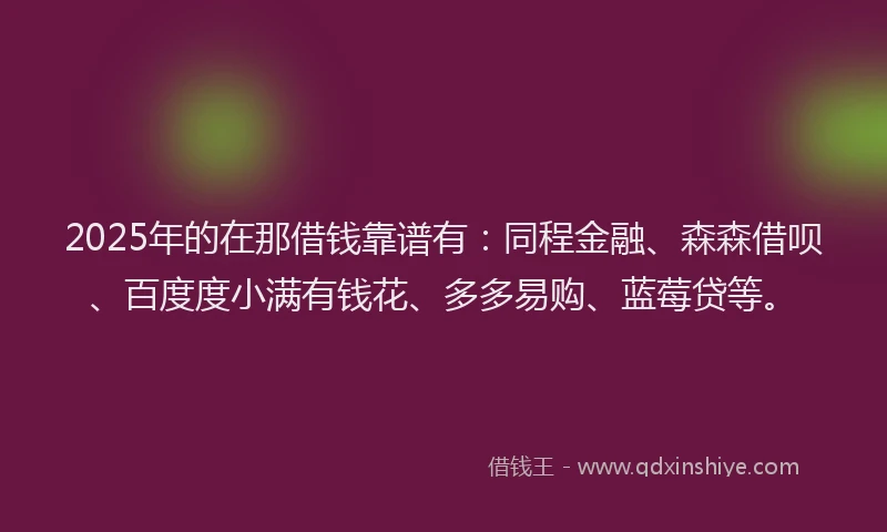 2025年的在那借钱靠谱有：同程金融、森森借呗、百度度小满有钱花、多多易购、蓝莓贷等。