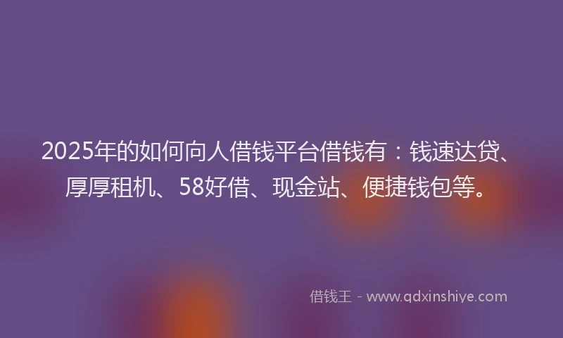 2025年的如何向人借钱平台借钱有：钱速达贷、厚厚租机、58好借、现金站、便捷钱包等。