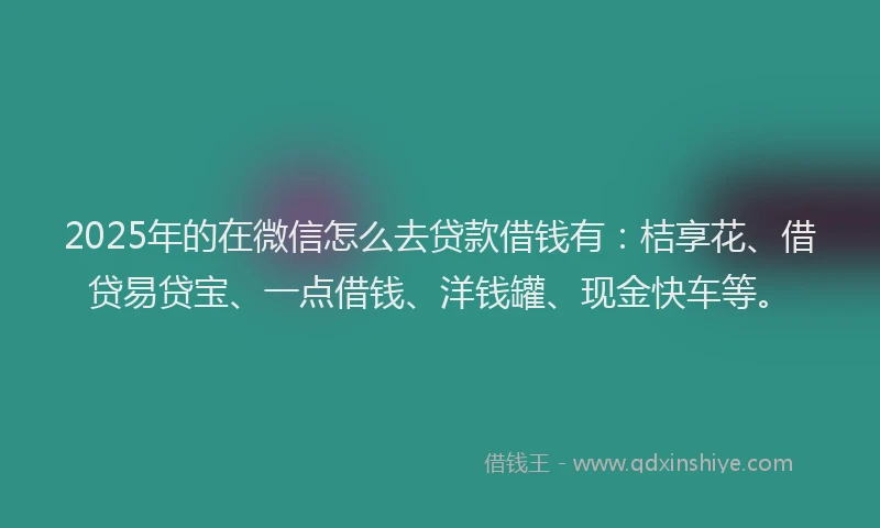 2025年的在微信怎么去贷款借钱有：桔享花、借贷易贷宝、一点借钱、洋钱罐、现金快车等。