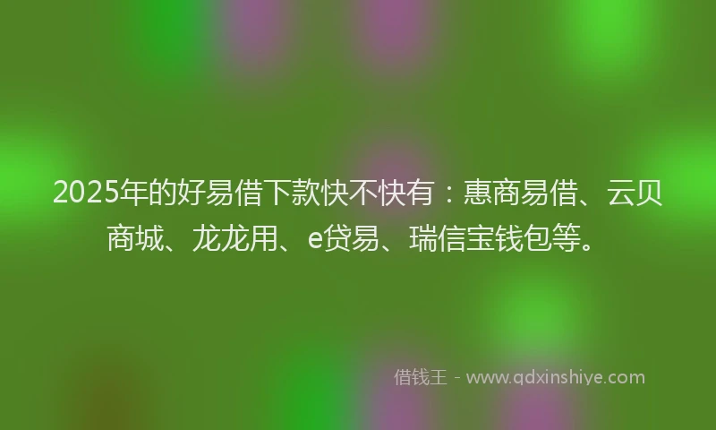2025年的好易借下款快不快有：惠商易借、云贝商城、龙龙用、e贷易、瑞信宝钱包等。