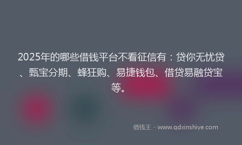 2025年的哪些借钱平台不看征信有：贷你无忧贷、甄宝分期、蜂狂购、易捷钱包、借贷易融贷宝等。