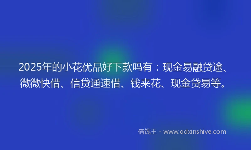 2025年的小花优品好下款吗有:现金易融贷途、微微快借、信贷通速借、钱来花、现金贷易等。