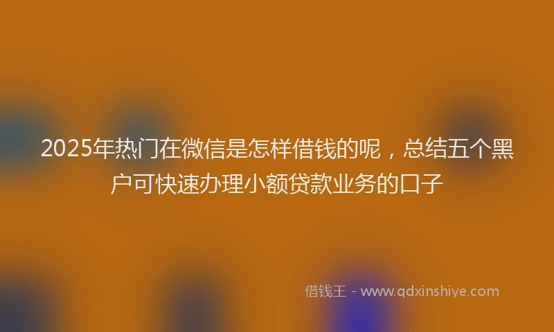 2025年热门在微信是怎样借钱的呢，总结五个黑户可快速办理小额贷款业务的口子