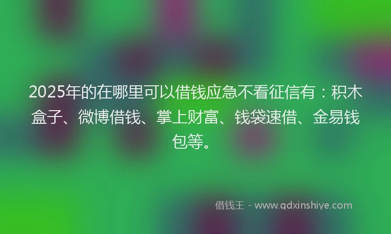 2025年的在哪里可以借钱应急不看征信有：积木盒子、微博借钱、掌上财富、钱袋速借、金易钱包等。