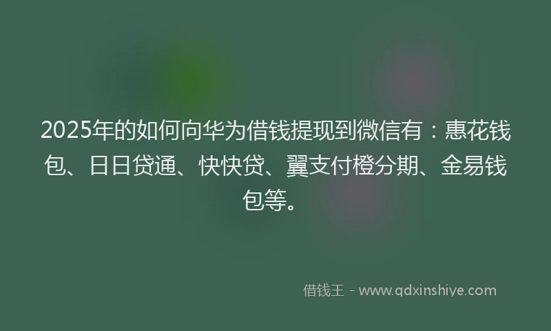 2025年的如何向华为借钱提现到微信有：惠花钱包、日日贷通、快快贷、翼支付橙分期、金易钱包等。