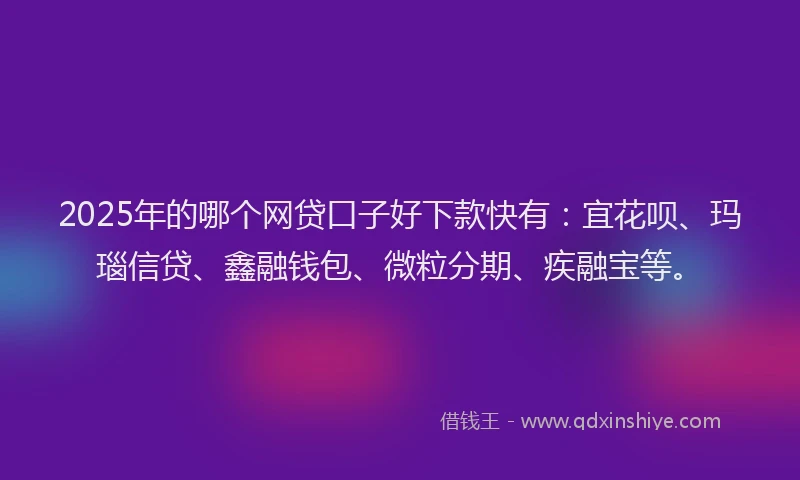 2025年的哪个网贷口子好下款快有：宜花呗、玛瑙信贷、鑫融钱包、微粒分期、疾融宝等。