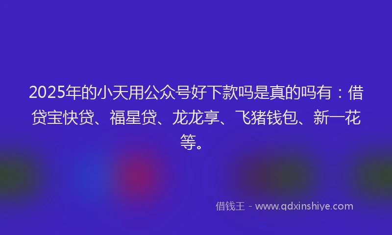 2025年的小天用公众号好下款吗是真的吗有：借贷宝快贷、福星贷、龙龙享、飞猪钱包、新一花等。