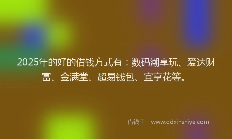 2025年的好的借钱方式有：数码潮享玩、爱达财富、金满堂、超易钱包、宜享花等。