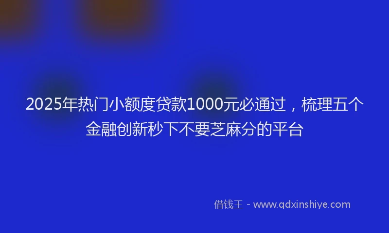 2025年热门小额度贷款1000元必通过，梳理五个金融创新秒下不要芝麻分的平台