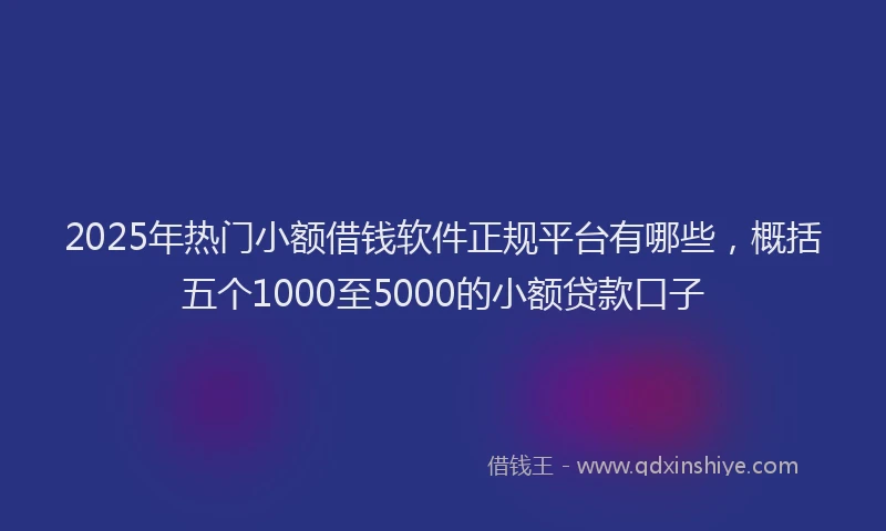 2025年热门小额借钱软件正规平台有哪些，概括五个1000至5000的小额贷款口子