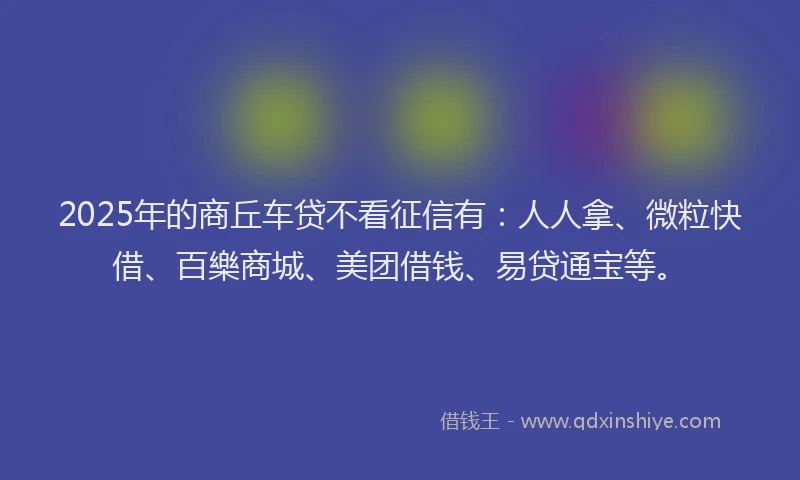 2025年的商丘车贷不看征信有：人人拿、微粒快借、百樂商城、美团借钱、易贷通宝等。