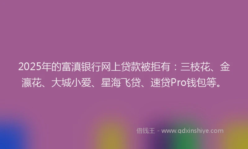 2025年的富滇银行网上贷款被拒有：三枝花、金瀛花、大城小爱、星海飞贷、速贷Pro钱包等。