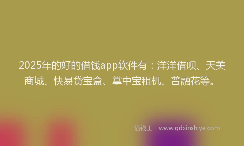 2025年的好的借钱app软件有：洋洋借呗、天美商城、快易贷宝盒、掌中宝租机、普融花等。
