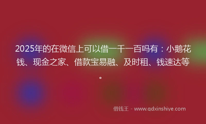2025年的在微信上可以借一千一百吗有：小鹅花钱、现金之家、借款宝易融、及时租、钱速达等。