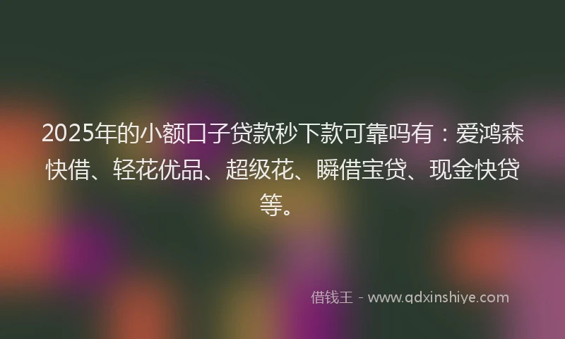 2025年的小额口子贷款秒下款可靠吗有：爱鸿森快借、轻花优品、超级花、瞬借宝贷、现金快贷等。