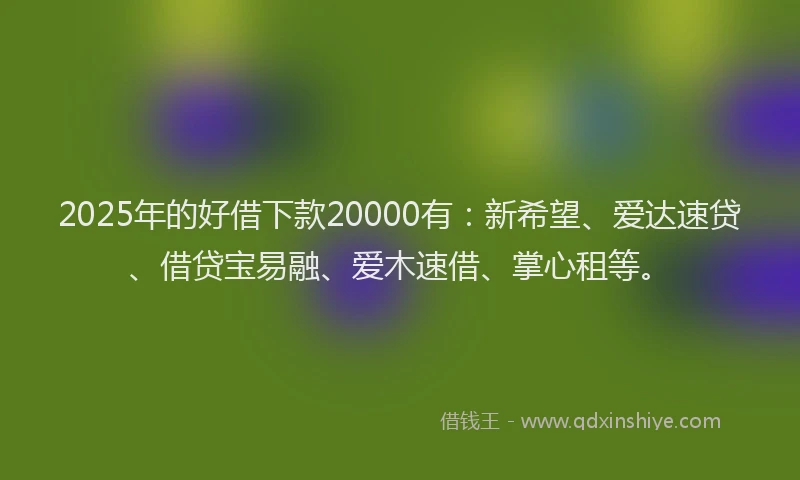 2025年的好借下款20000有：新希望、爱达速贷、借贷宝易融、爱木速借、掌心租等。