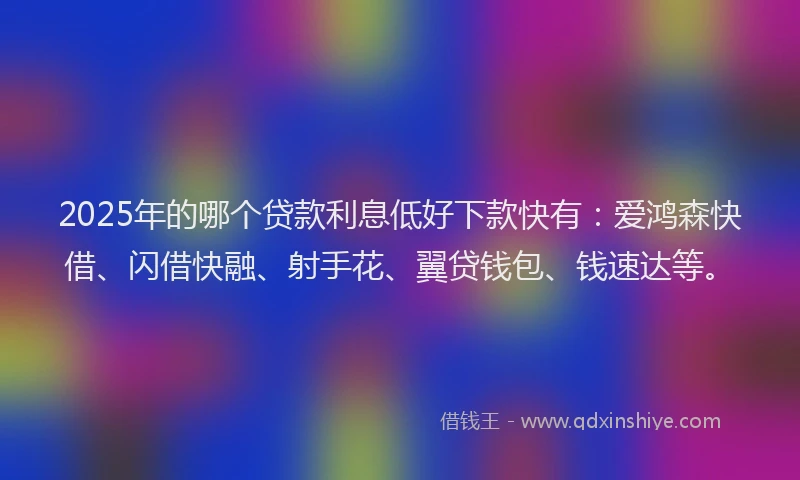 2025年的哪个贷款利息低好下款快有：爱鸿森快借、闪借快融、射手花、翼贷钱包、钱速达等。