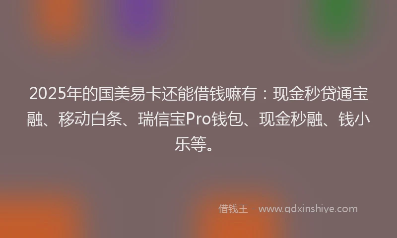 2025年的国美易卡还能借钱嘛有：现金秒贷通宝融、移动白条、瑞信宝Pro钱包、现金秒融、钱小乐等。