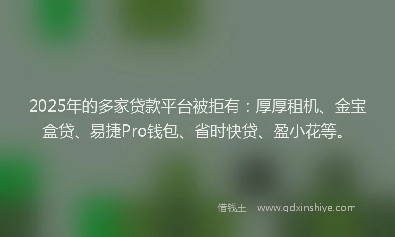 2025年的多家贷款平台被拒有：厚厚租机、金宝盒贷、易捷Pro钱包、省时快贷、盈小花等。