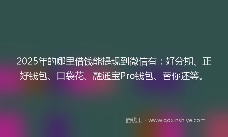 2025年的哪里借钱能提现到微信有：好分期、正好钱包、口袋花、融通宝Pro钱包、替你还等。