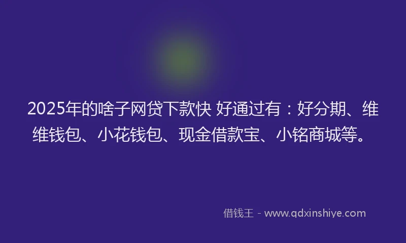 2025年的啥子网贷下款快 好通过有：好分期、维维钱包、小花钱包、现金借款宝、小铭商城等。