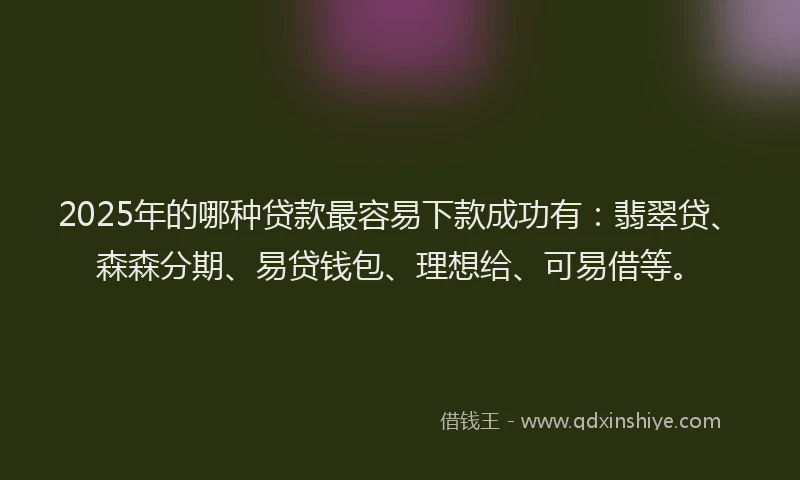 2025年的哪种贷款最容易下款成功有：翡翠贷、森森分期、易贷钱包、理想给、可易借等。