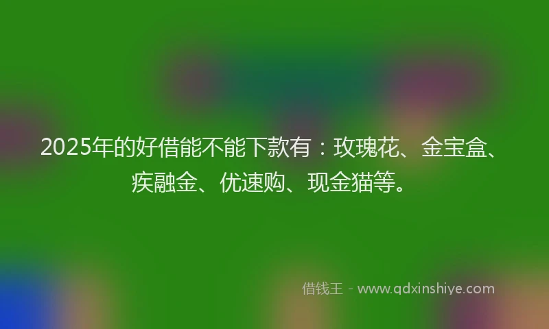 2025年的好借能不能下款有：玫瑰花、金宝盒、疾融金、优速购、现金猫等。