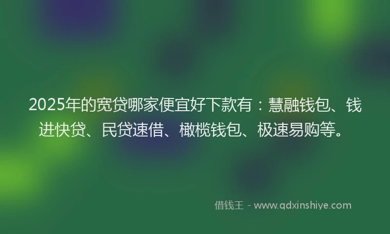 2025年的宽贷哪家便宜好下款有：慧融钱包、钱进快贷、民贷速借、橄榄钱包、极速易购等。