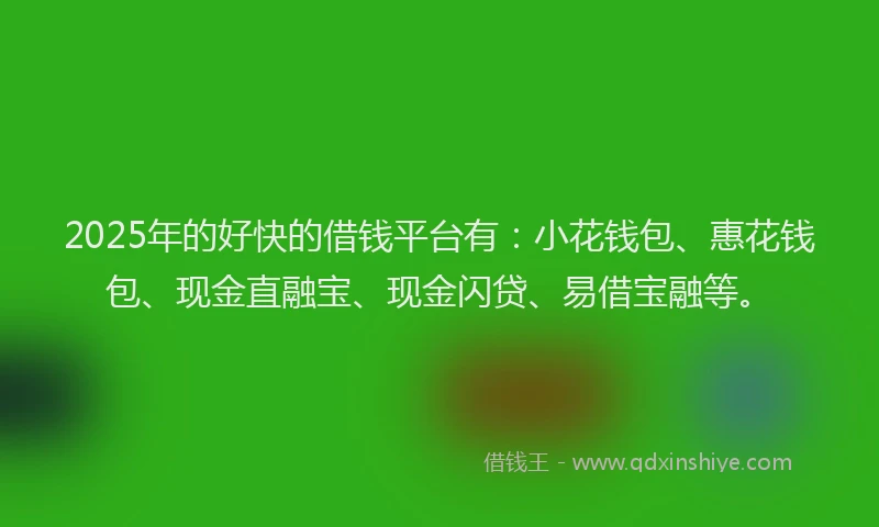 2025年的好快的借钱平台有：小花钱包、惠花钱包、现金直融宝、现金闪贷、易借宝融等。