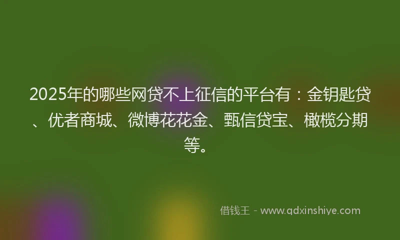 2025年的哪些网贷不上征信的平台有：金钥匙贷、优者商城、微博花花金、甄信贷宝、橄榄分期等。