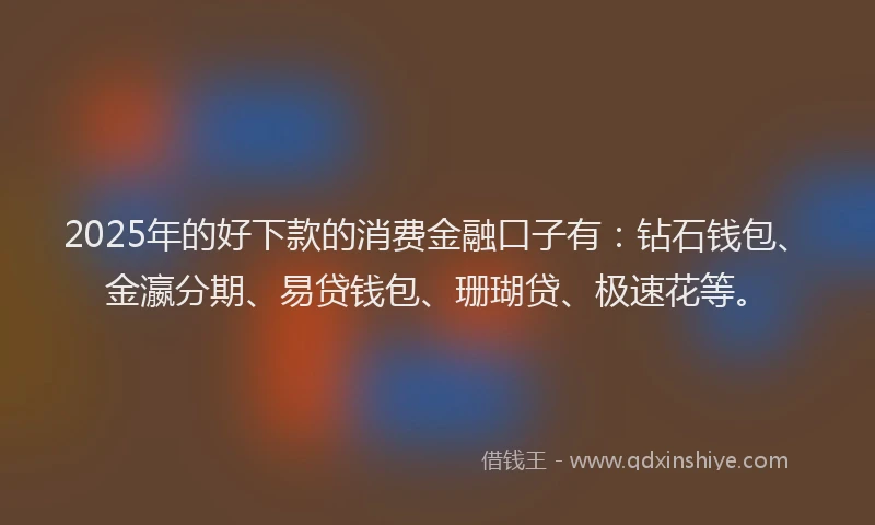 2025年的好下款的消费金融口子有：钻石钱包、金瀛分期、易贷钱包、珊瑚贷、极速花等。