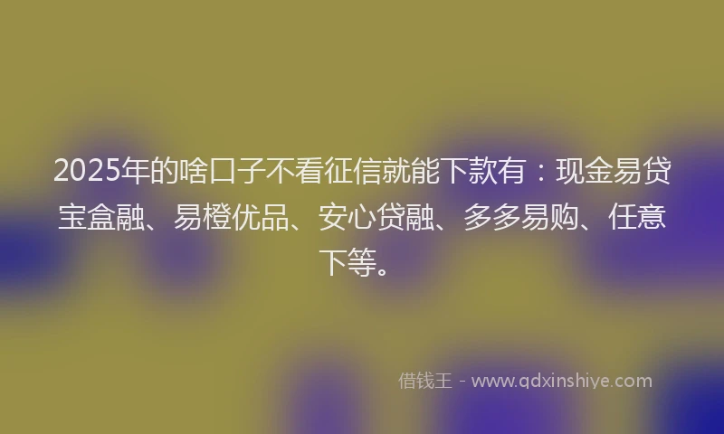 2025年的啥口子不看征信就能下款有：现金易贷宝盒融、易橙优品、安心贷融、多多易购、任意下等。