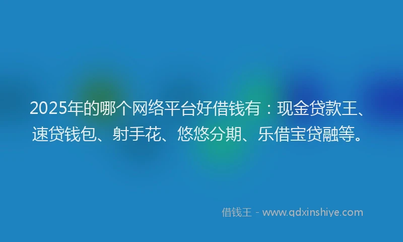 2025年的哪个网络平台好借钱有：现金贷款王、速贷钱包、射手花、悠悠分期、乐借宝贷融等。