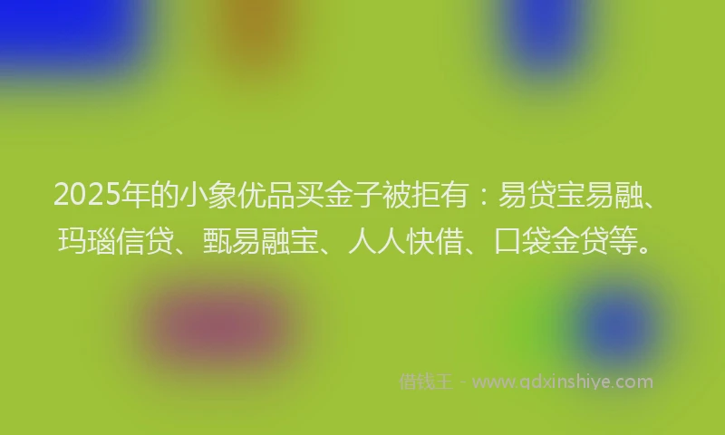2025年的小象优品买金子被拒有：易贷宝易融、玛瑙信贷、甄易融宝、人人快借、口袋金贷等。